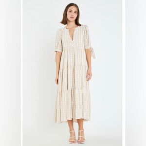Beige neutral gingham midi dress size M